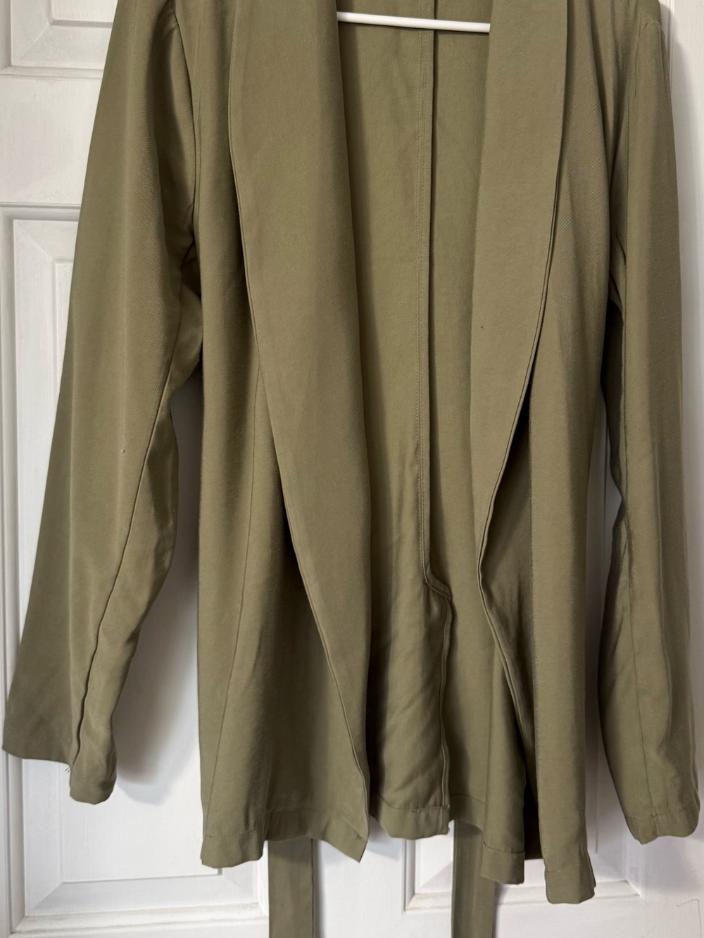 L'Academie Olive Lightweight Open-Front Shirt Jacket